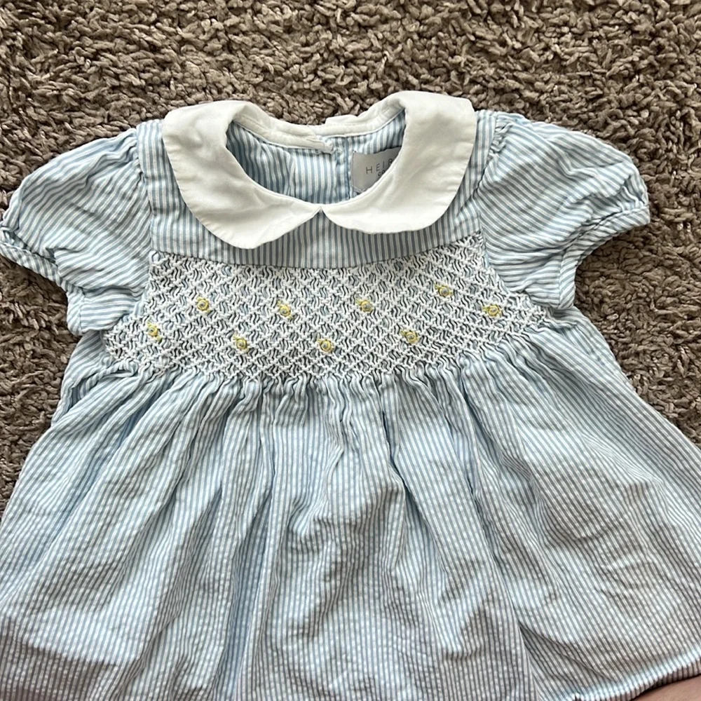 Heirloom Collection Blue Striped Baby Smocked Dress - Picture 3 of 5